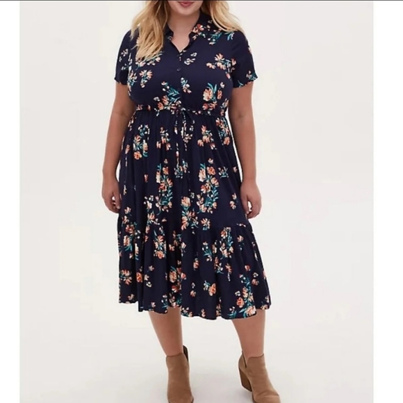NWT Torrid Midi Floral Tie Waist Shirt Dress D47 - Picture 1 of 8
